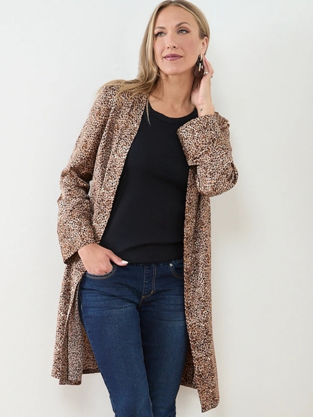 Cleo Leopard Print Lightweight Topper Coat Size Large NWT